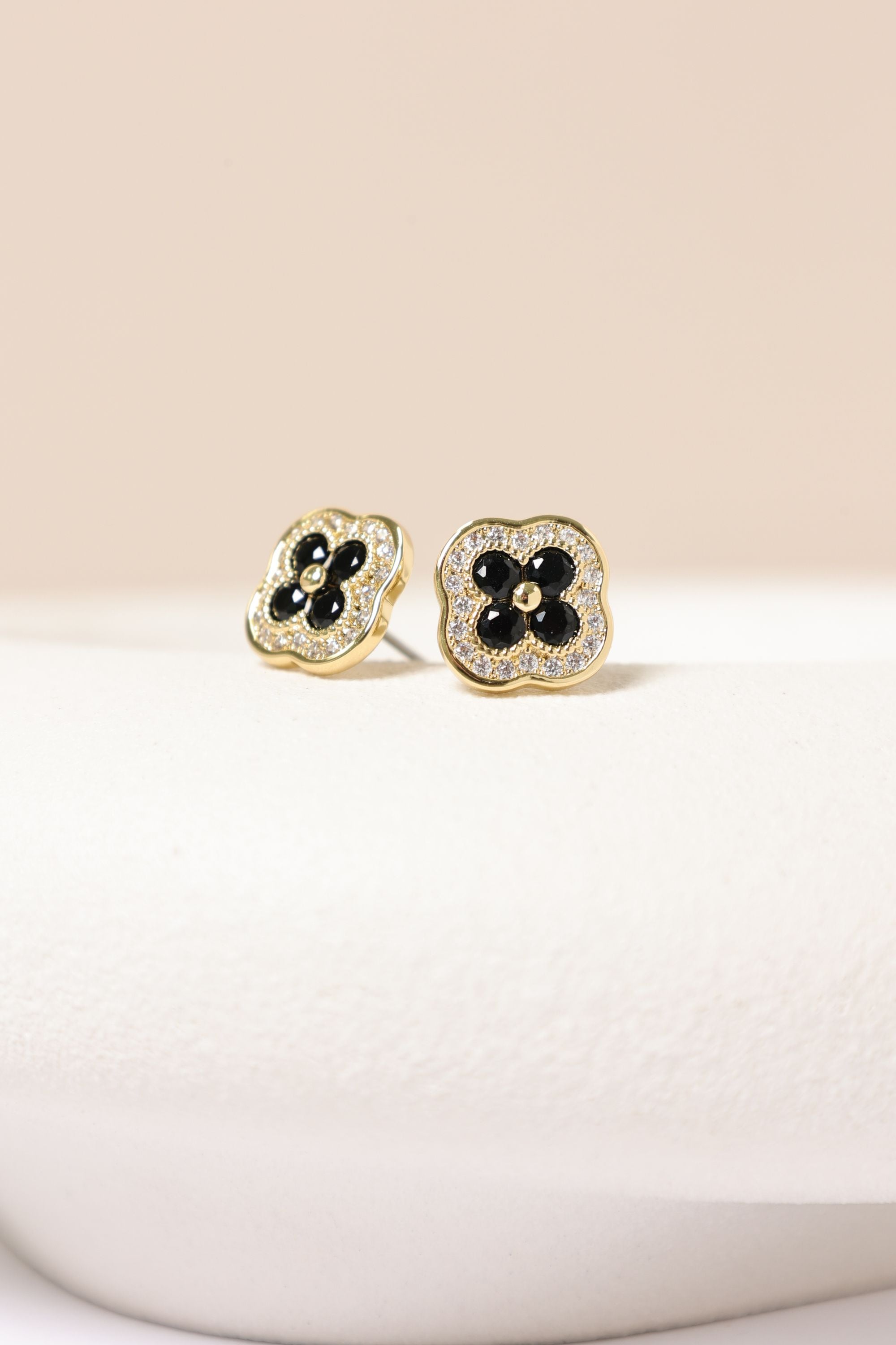 Jon Richard 14K Gold Plated Crystal and Jet Clover Studs image 3