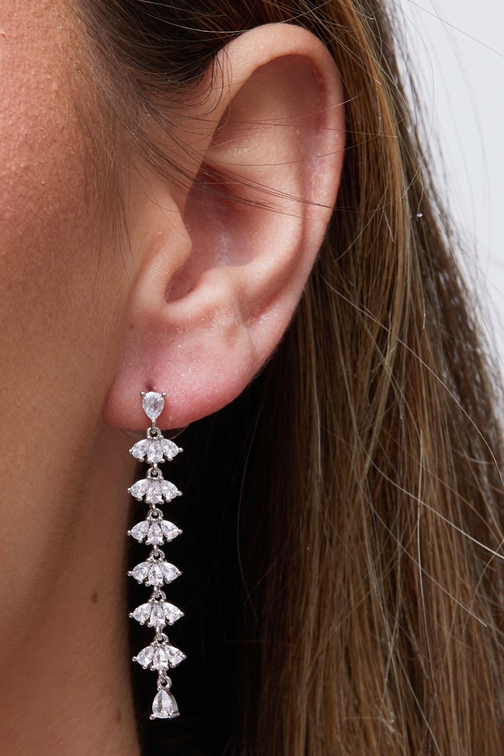 Jon Richard Rhodium Plated Cubic Zirconia Linear Drop Earrings image 2