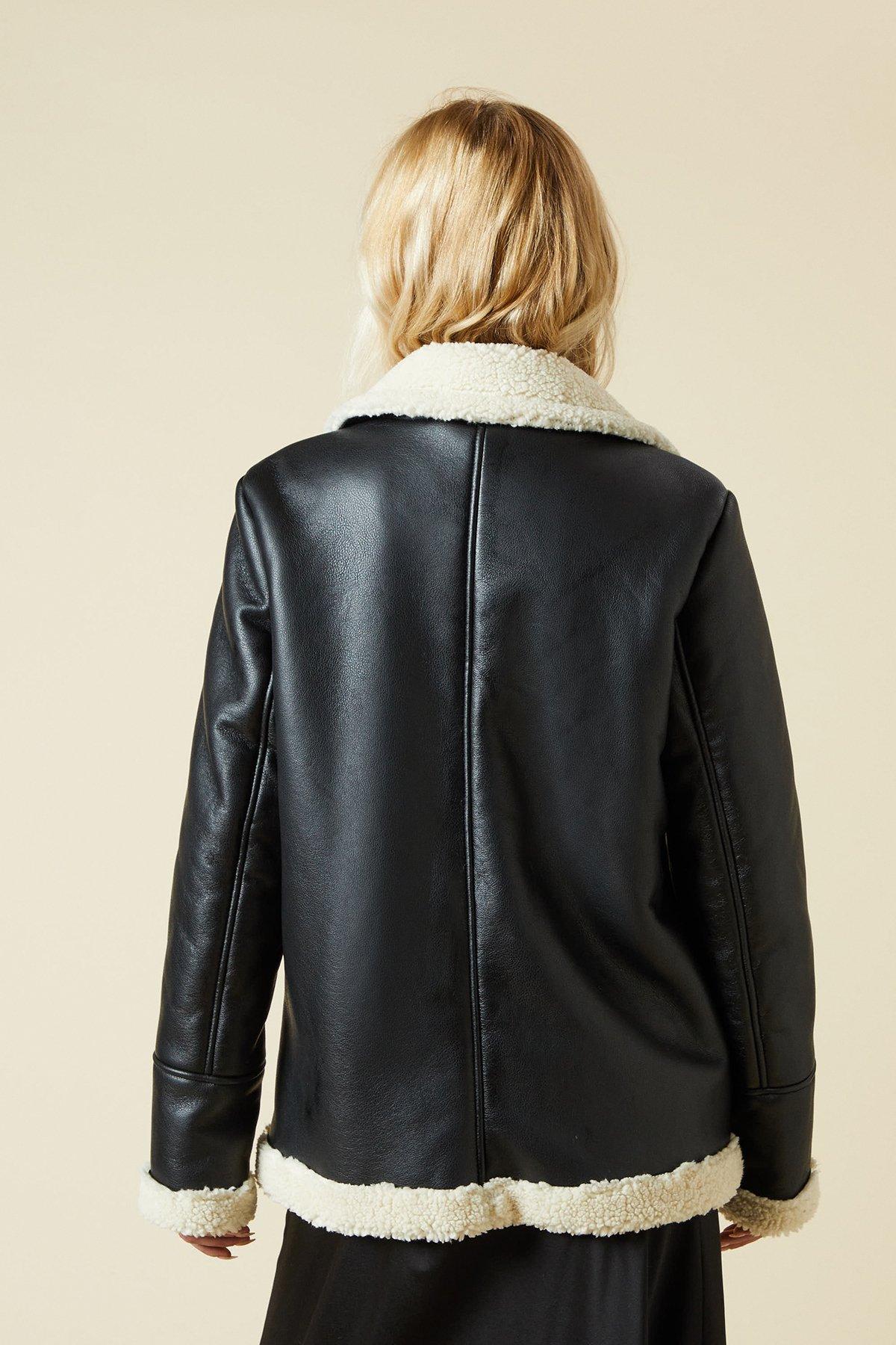 Dorothy Perkins Faux Leather Longline Aviator Jacket Black image 3