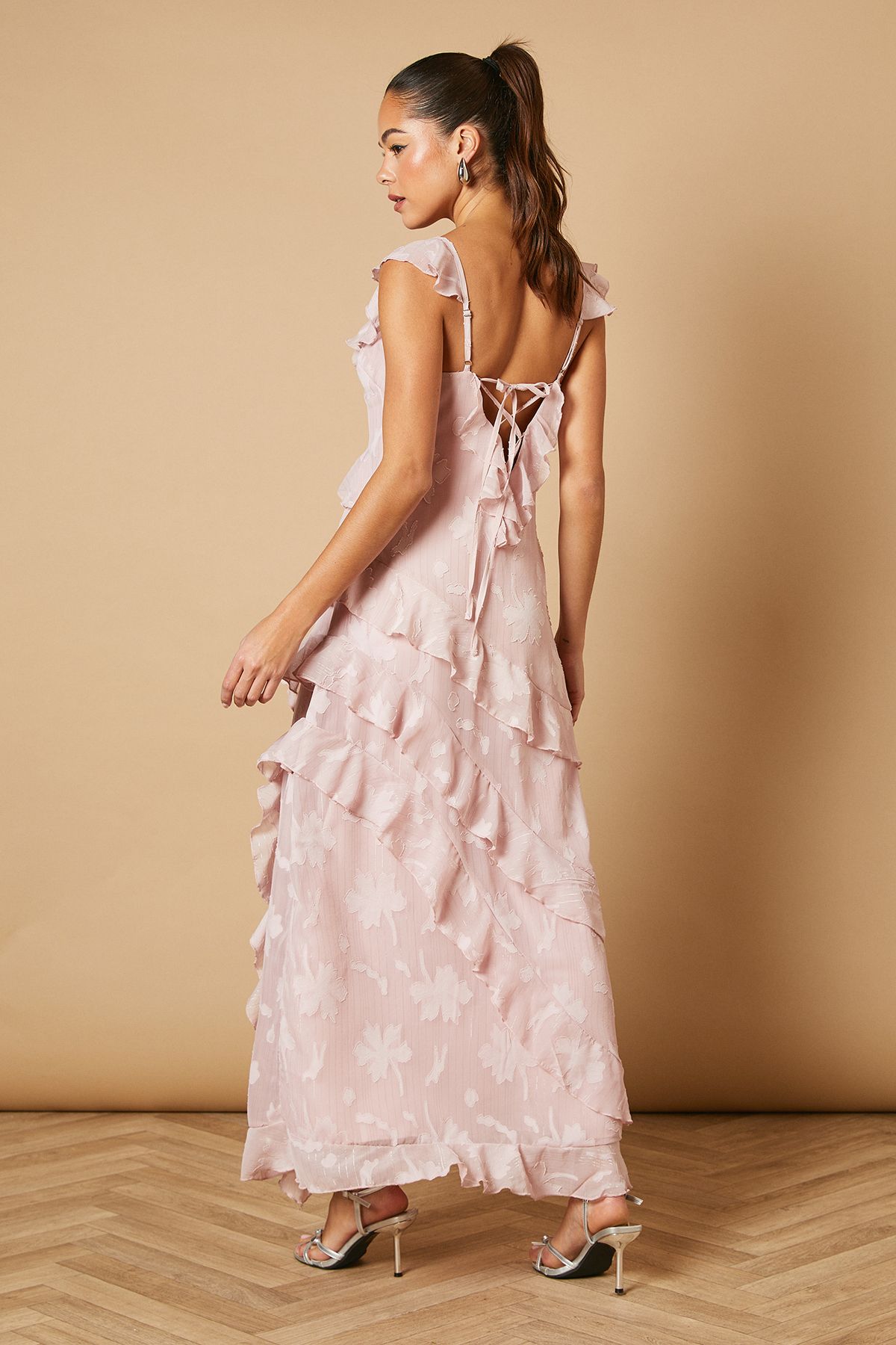 Oasis Ruffle Jacquard Print Maxi Dress Blush image 4