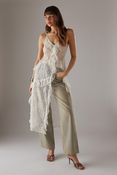 Warehouse Lace Ruffle Front Maxi Strappy Top Cream
