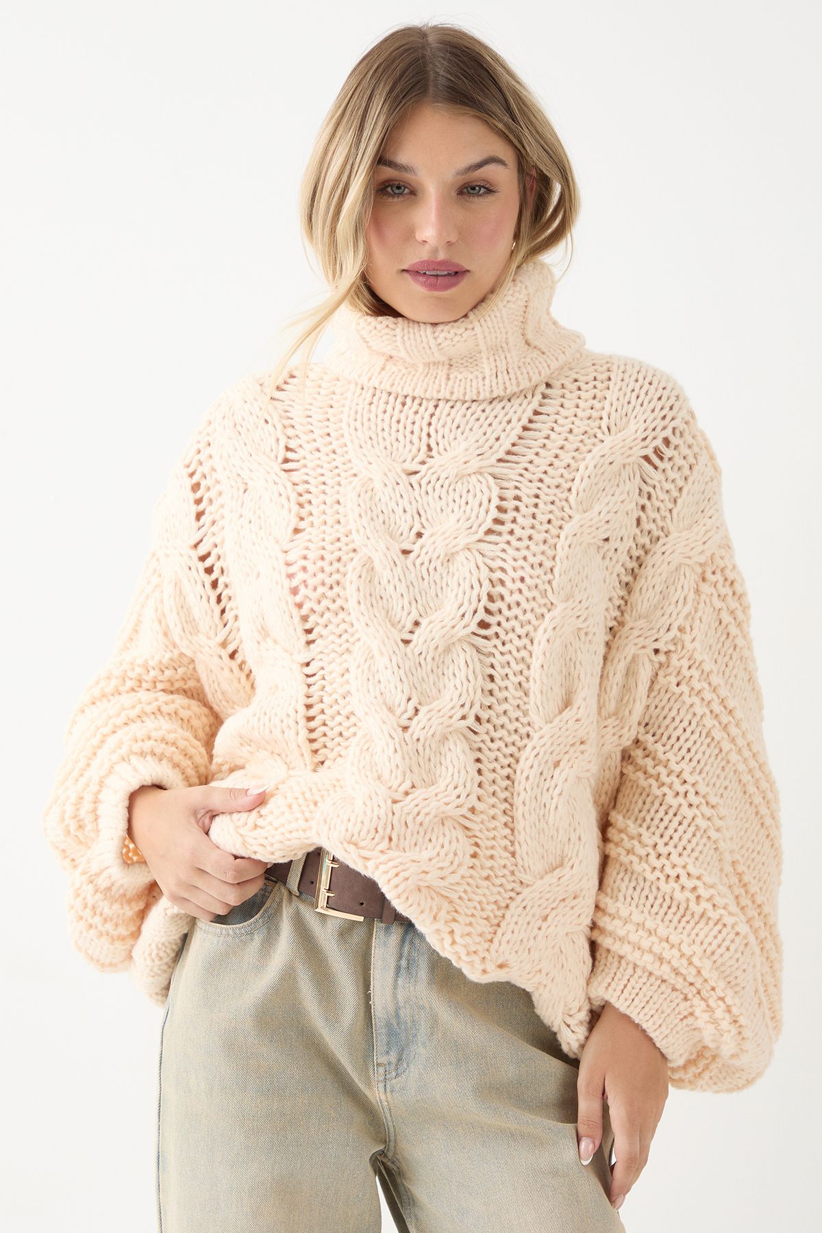 MissPap Chunky Cable Knitted Jumper Cream image 2