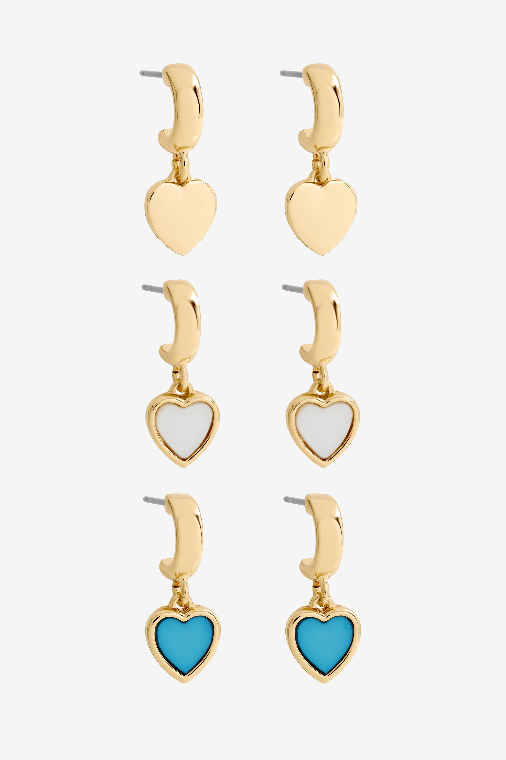 Mood Gold Plated Blue Enamel and Mother of Pearl Heart Earrings - Pack of 3 image 1