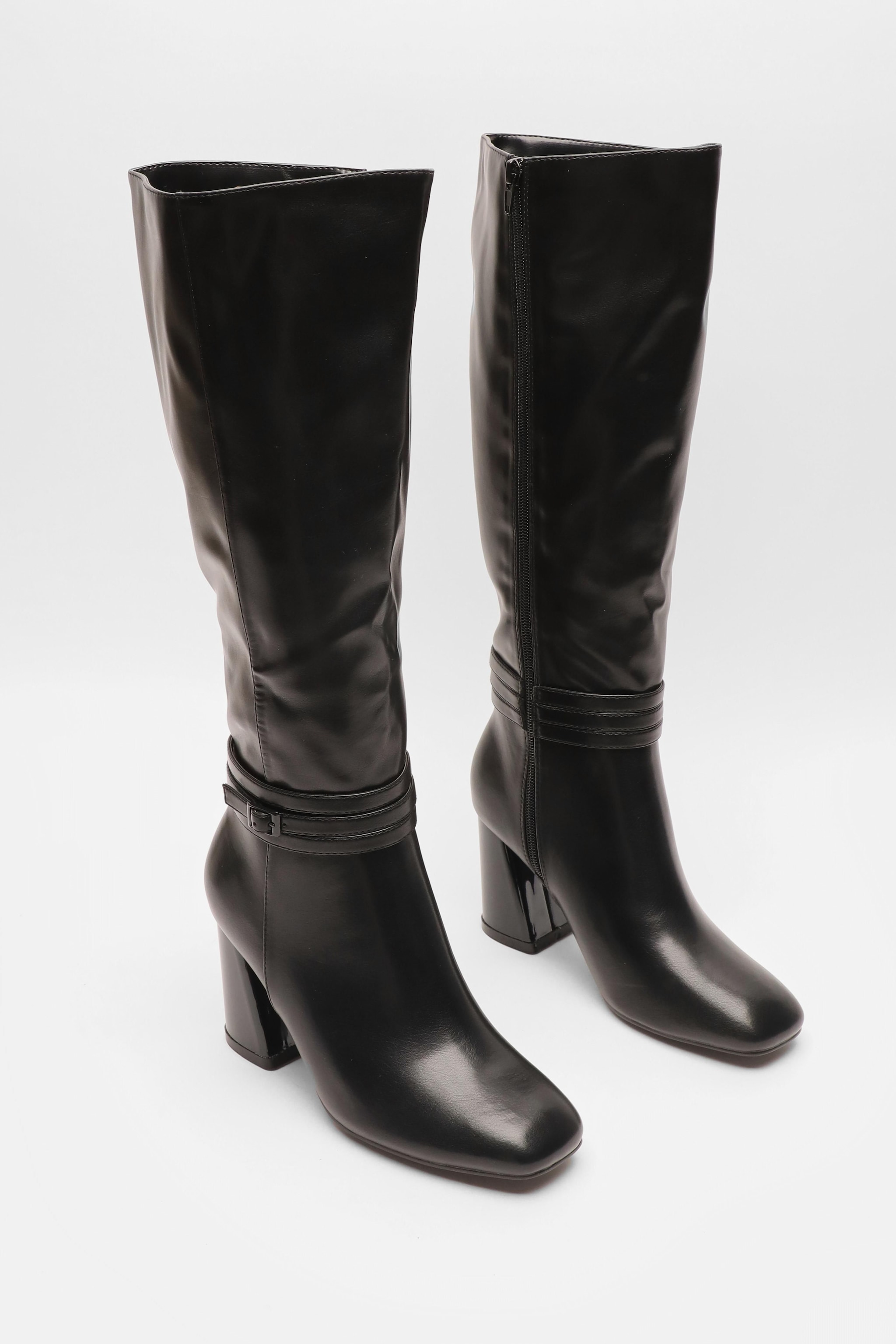 Quiz Black Wide Fit Faux Leather Knee High Boots image 3