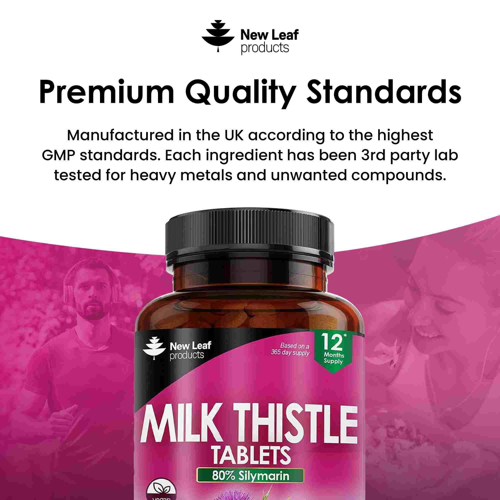 New leaf health Milk Thistle Tablets - 80% Silymarin High Strength – Value Pack 365 Tablets One A Day Milk Thistle Supplements - Vegan, GMO-Free, Gluten-Free, Made in The UK, Food Supplement image 5