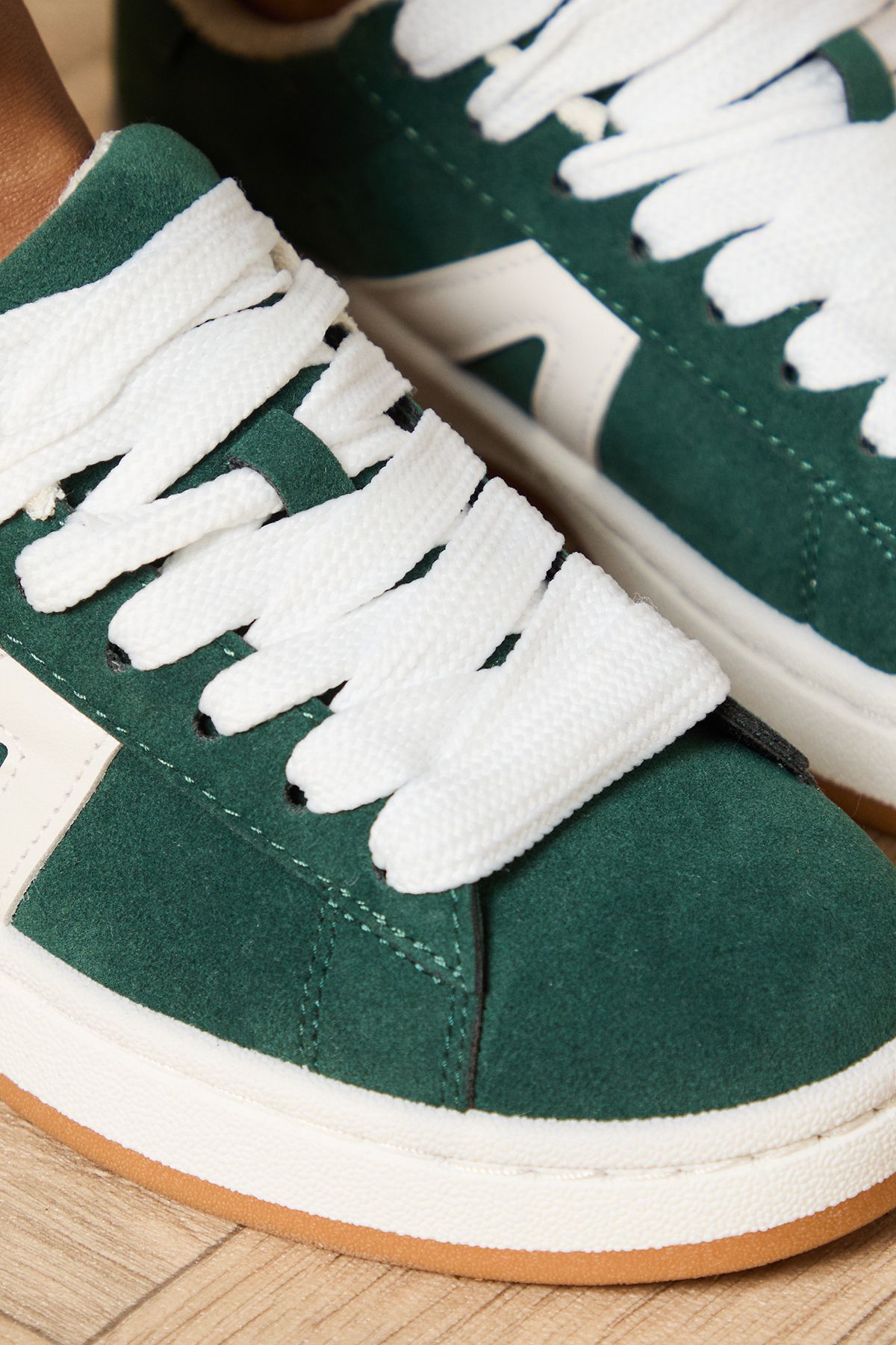 Oasis Dorianna Faux Suede Lace Up Trainers Green image 4