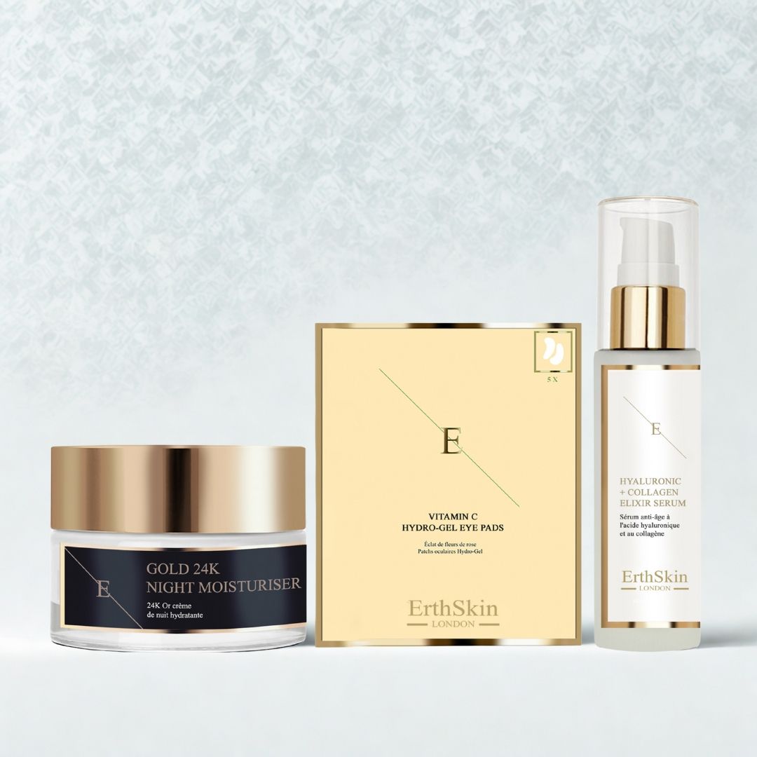 Erth Skin London Anti-Wrinkle Night Moisturiser 24k Gold 50ml + Hyaluronic acid & Collagen Serum - 60ml + Vitamin C Hydrogel Eye Pads x 5 image 3