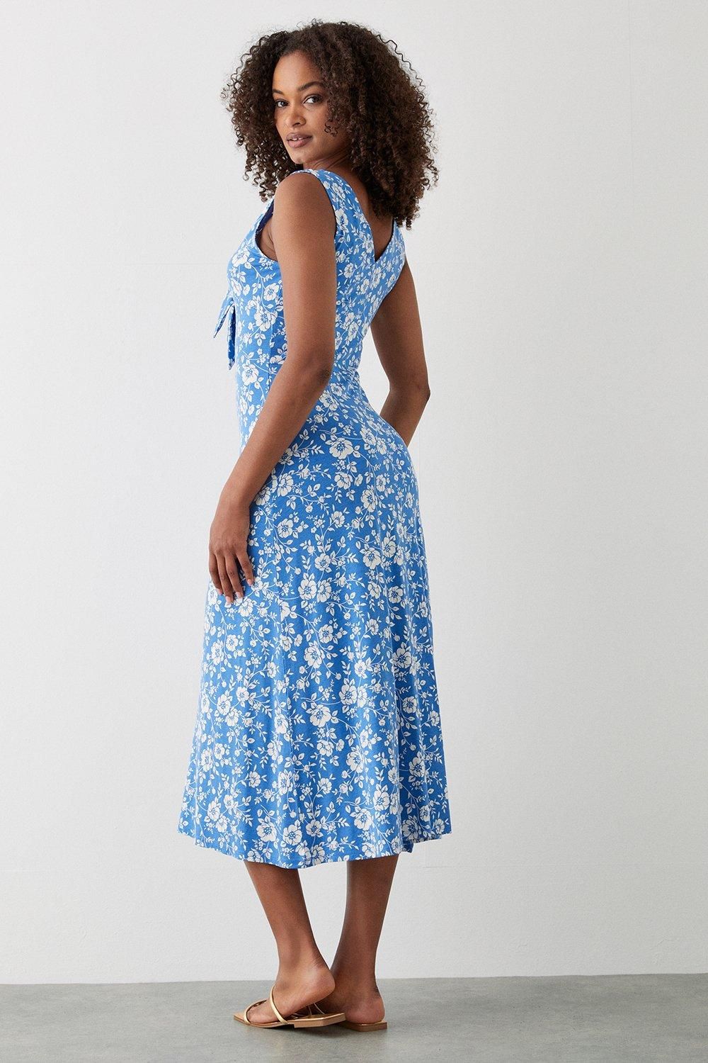 Dorothy Perkins Blue Floral Button Through Midi Dress Blue image 3