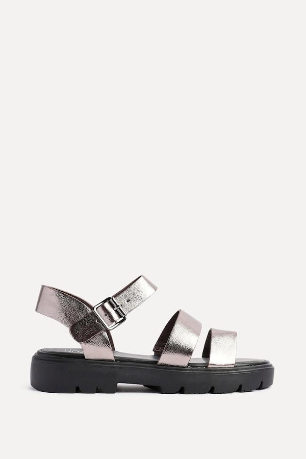 Linzi Ramona Pewter Faux Leather Gladiator Style Two Strap Sandal