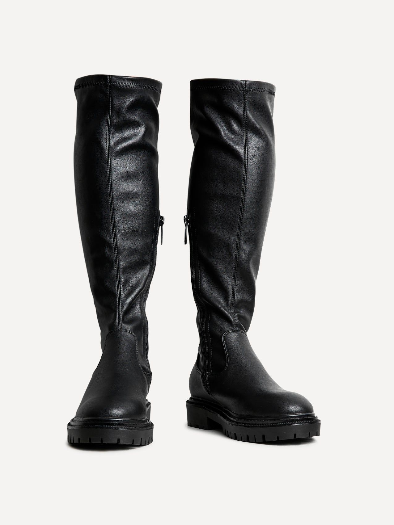 Linzi Briody Wide Fit Black Faux Leather Knee High Stretch Boot image 3