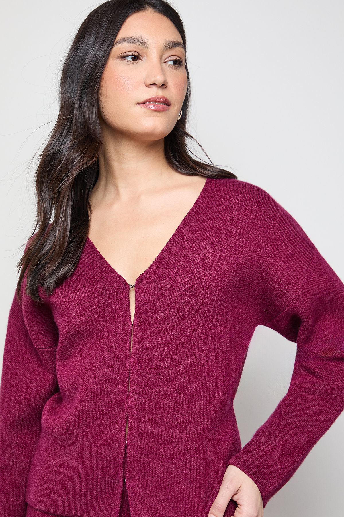 Oasis Edge to Edge Button Down Cardigan Wine image 3