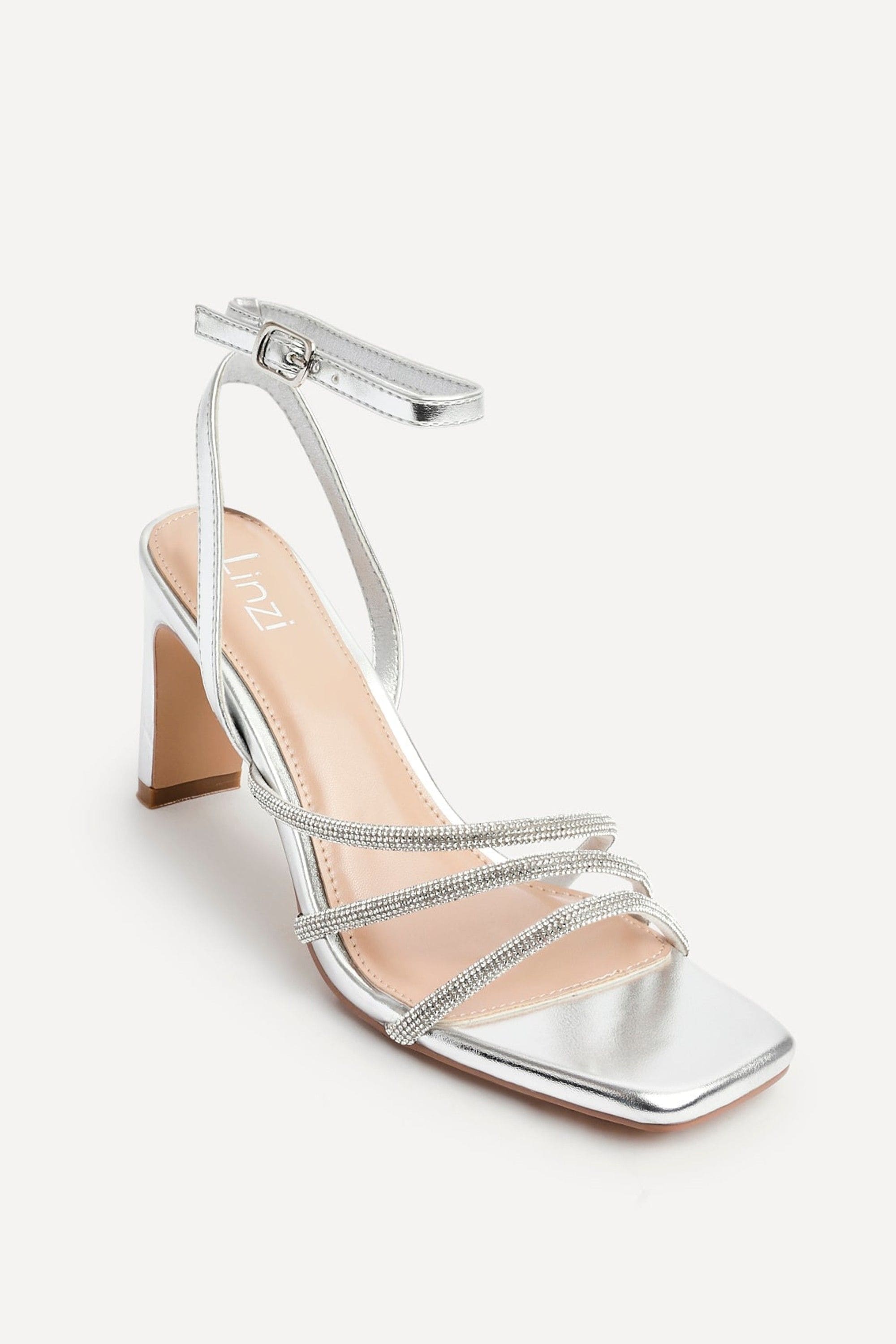 Linzi Glimmer Silver Faux Leather Diamante Block Heel image 5
