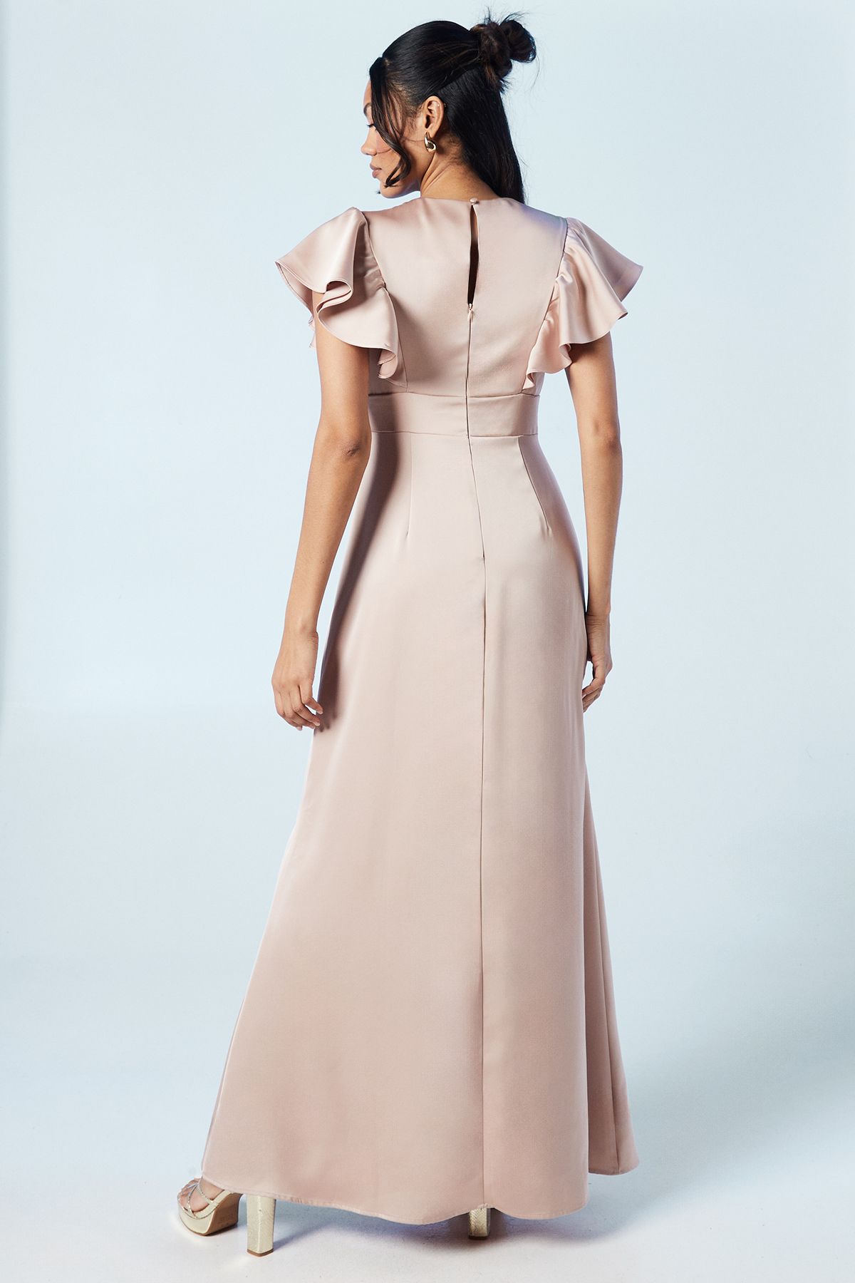 Coast V Neck Waist Detail Satin Bridesmaid Dress Mocha image 3