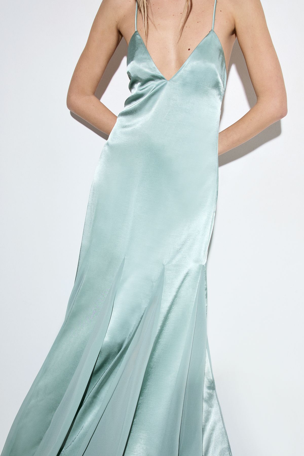 MissPap Premium Satin Georgette Panel Midaxi Bridesmaid Dress Teal image 4