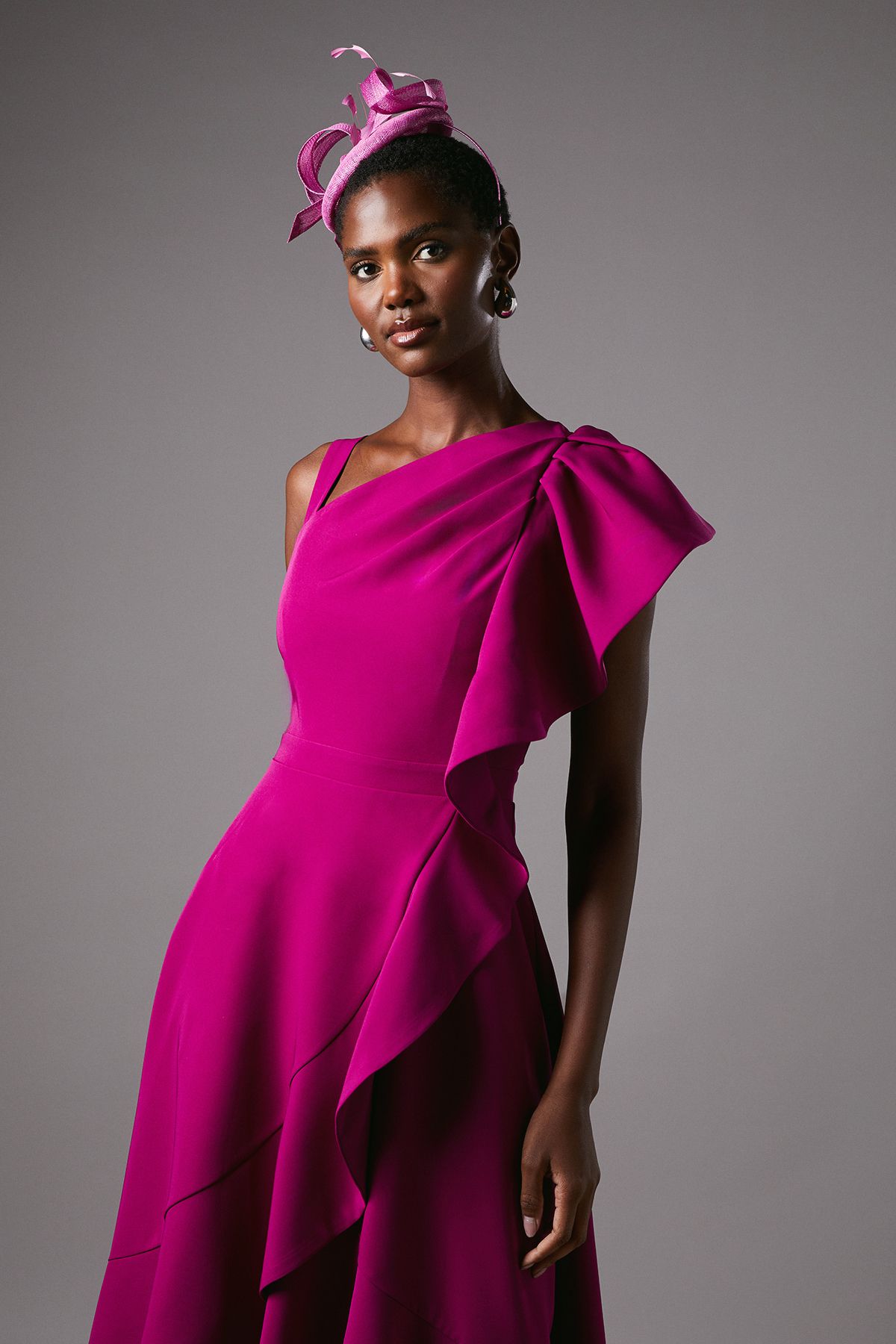 Coast One Shoulder Crepe Ruffle Midi Dress Berry image 2