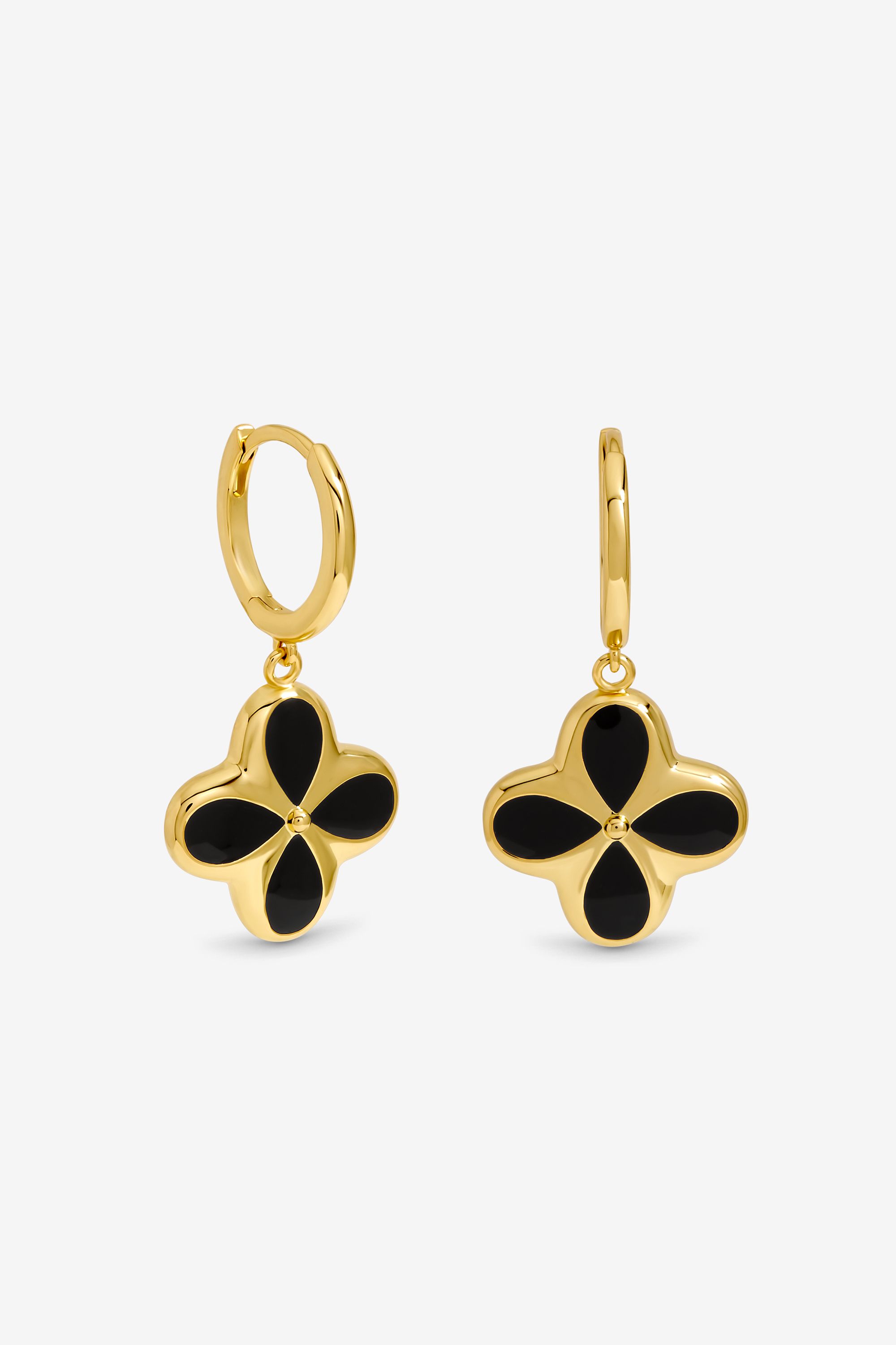 Inicio Gold Plated and Jet Enamel Clover Earrings - Gift Pouch image 1