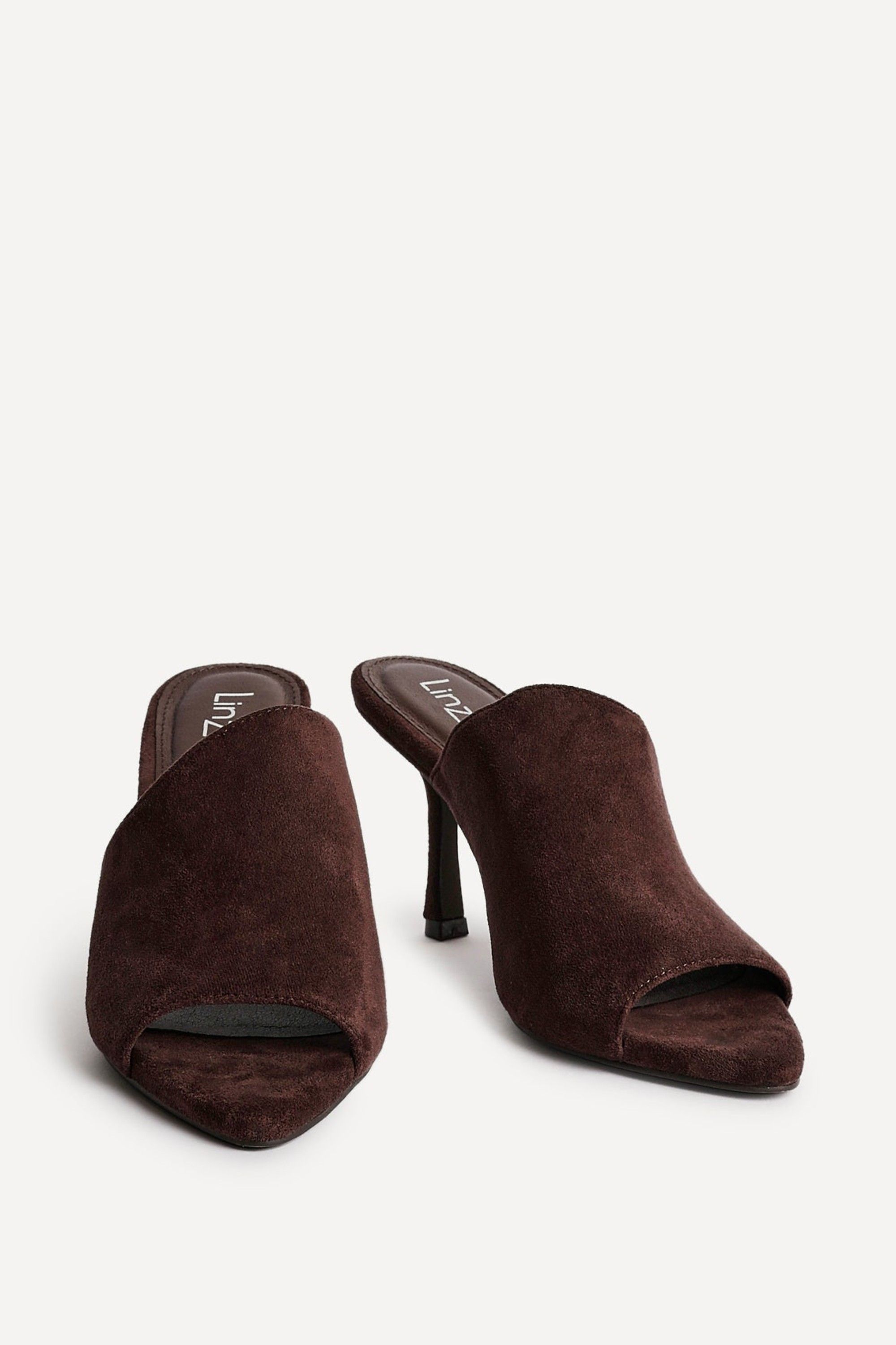 Linzi Monarch Brown Peep Toe Mule Heels image 3