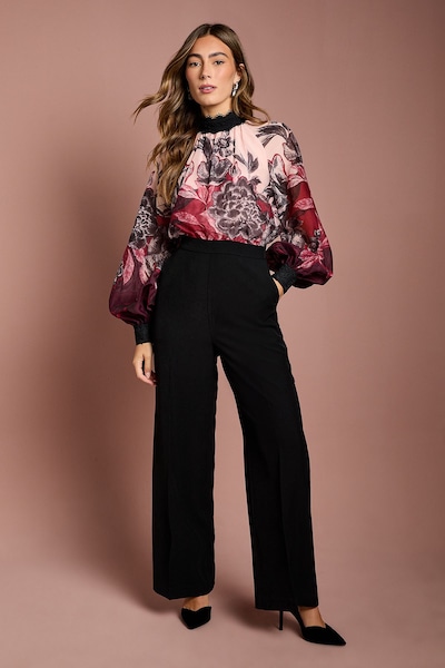 Coast Printed Organza Long Sleeve Jumpsuit Black