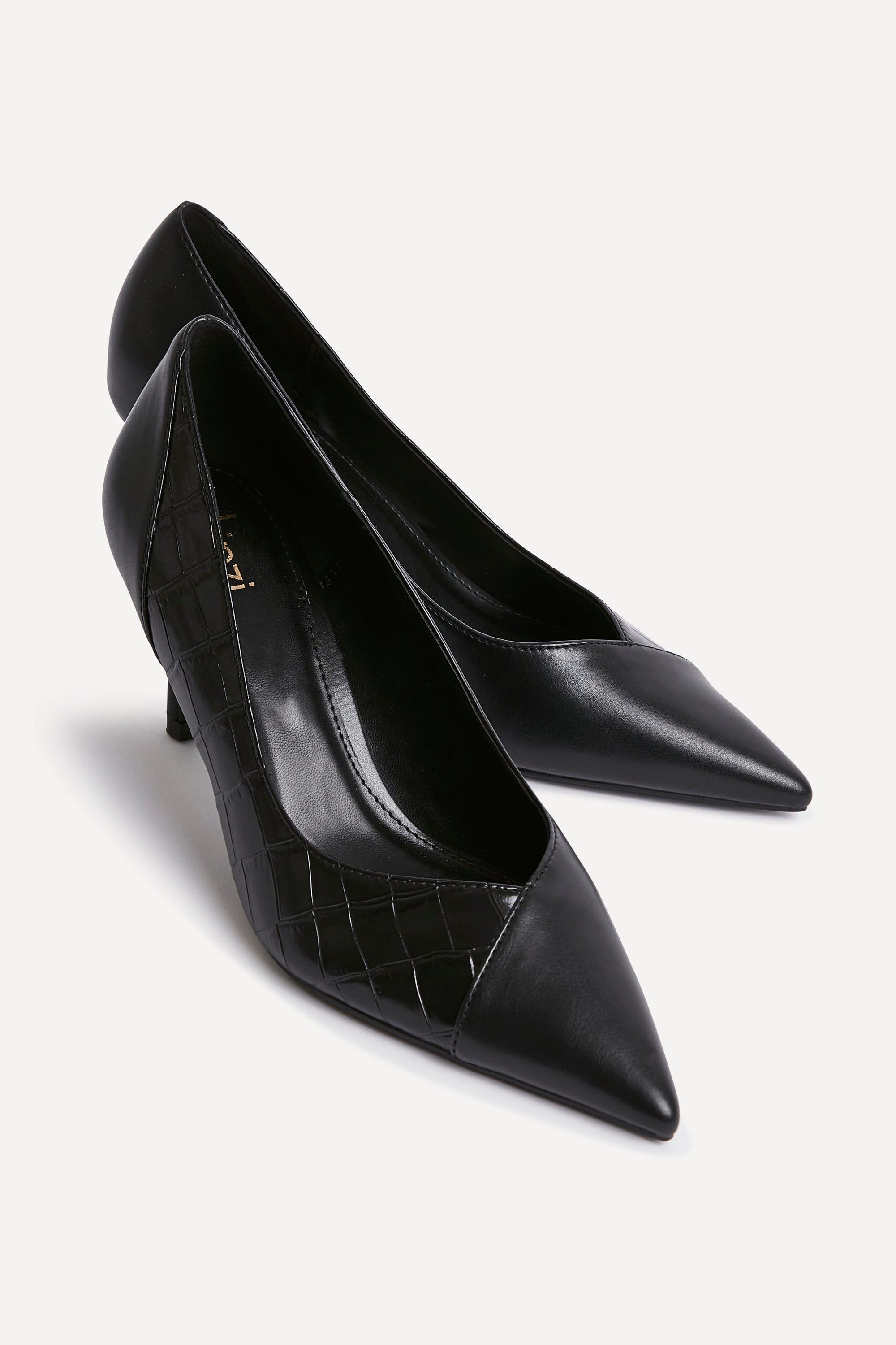 Linzi Gaia Black Faux Leather Mix Croc Court Heels image 5