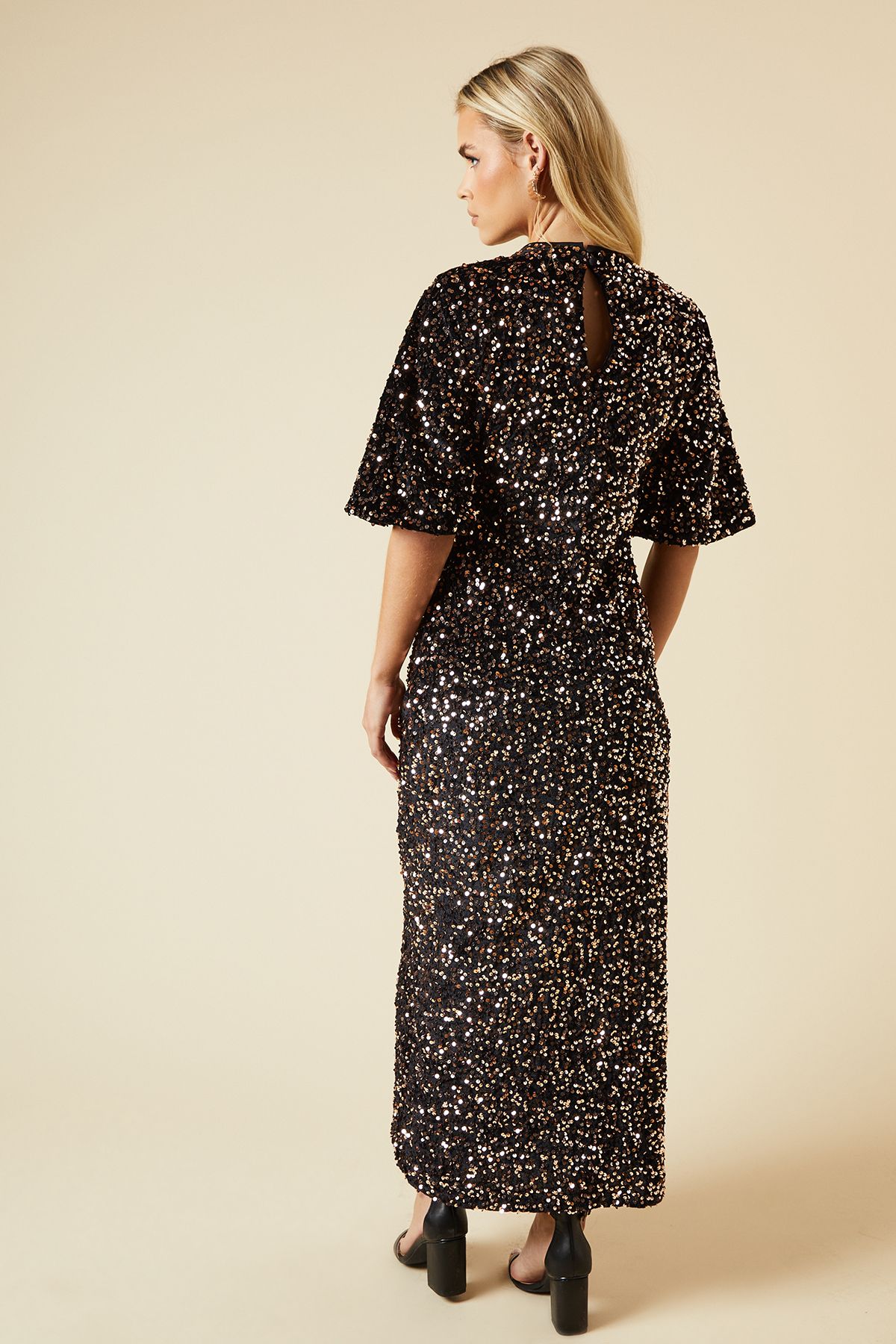 Dorothy Perkins Petite Velvet Sequin Midi Dress Bronze image 3