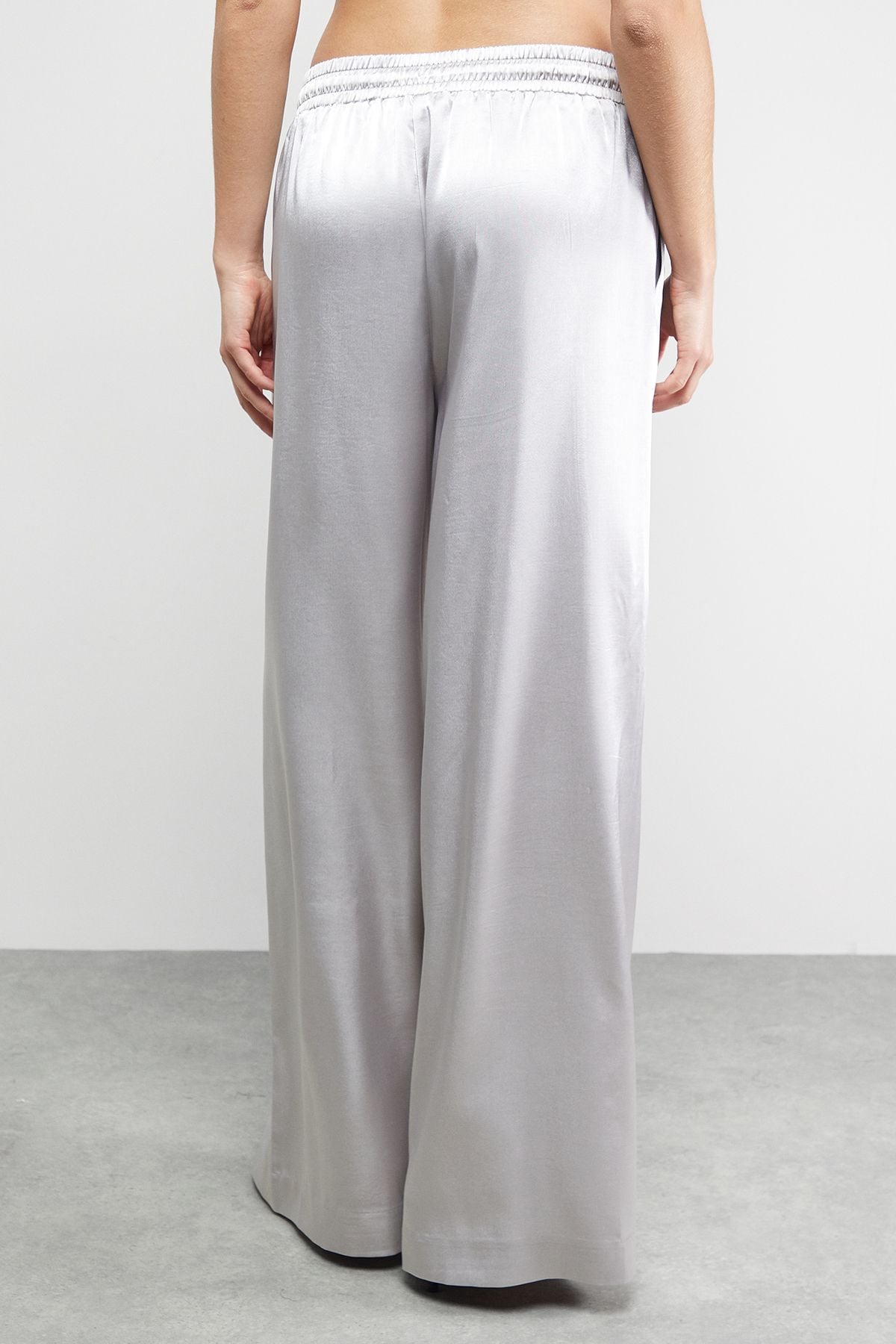 Warehouse High Shine Satin Drawstring Trousers Co-ord Silver image 3