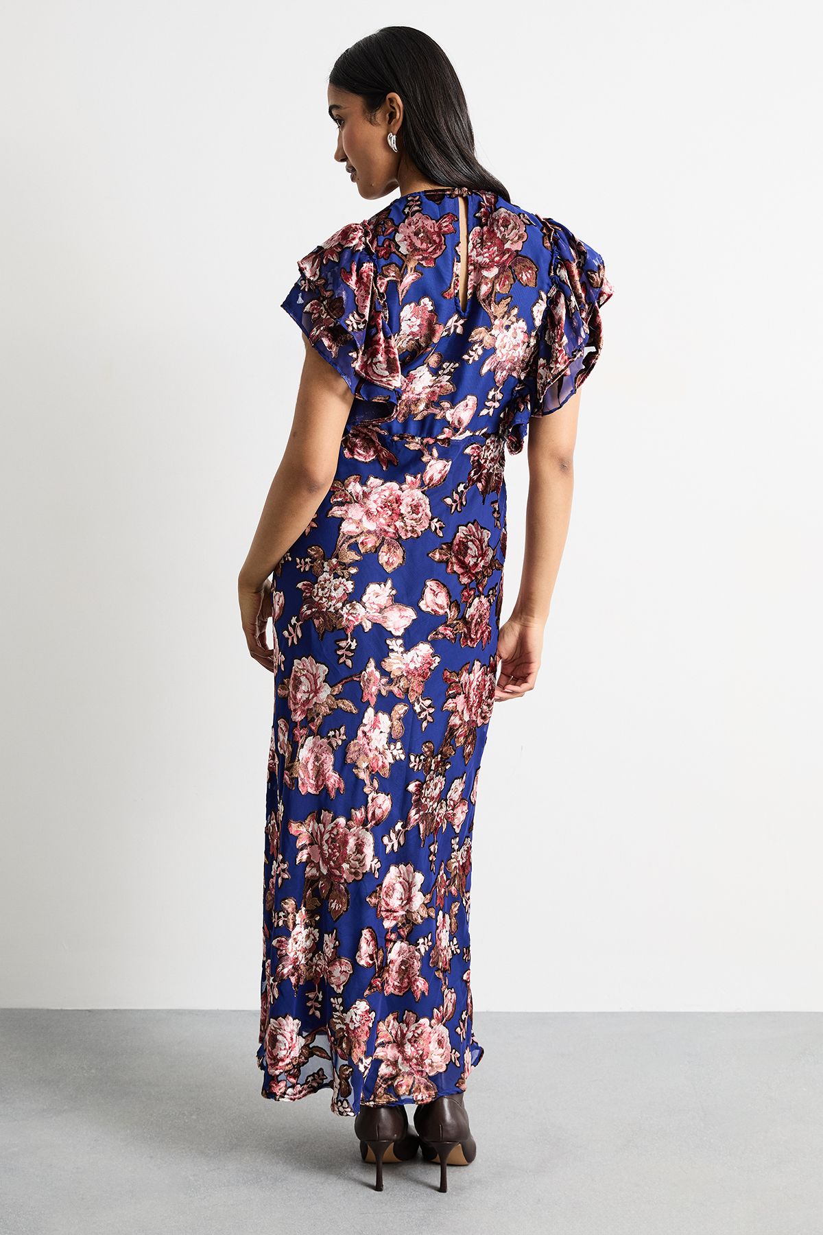 Warehouse Devore Ruffle Sleeve Maxi Dress Multi image 3