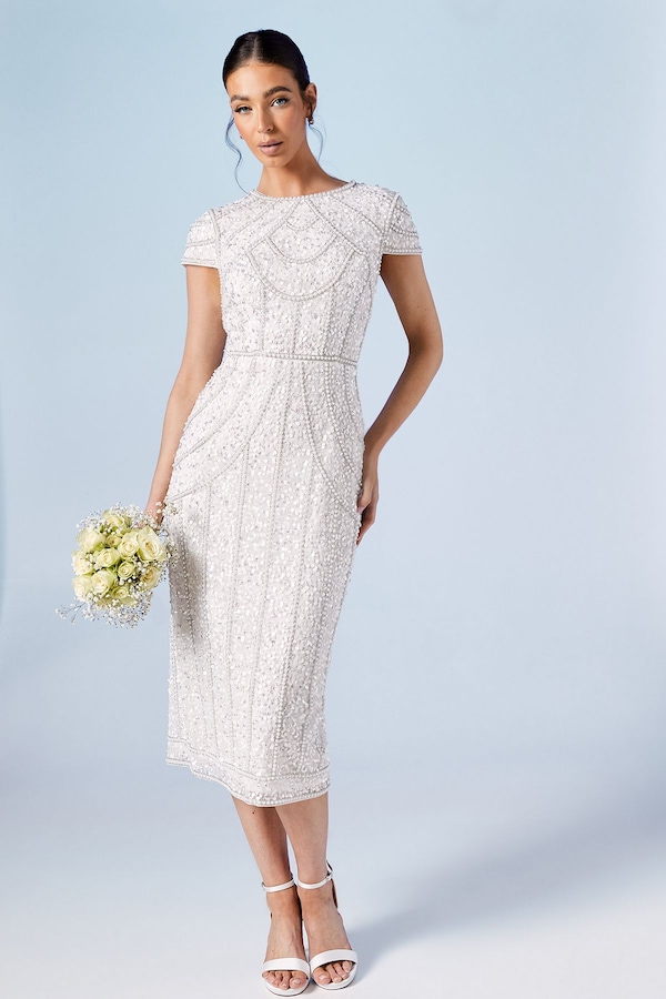 Coast Coast Honoured Pearl Embellished Cap Sleeve Wedding Dress Ivory
