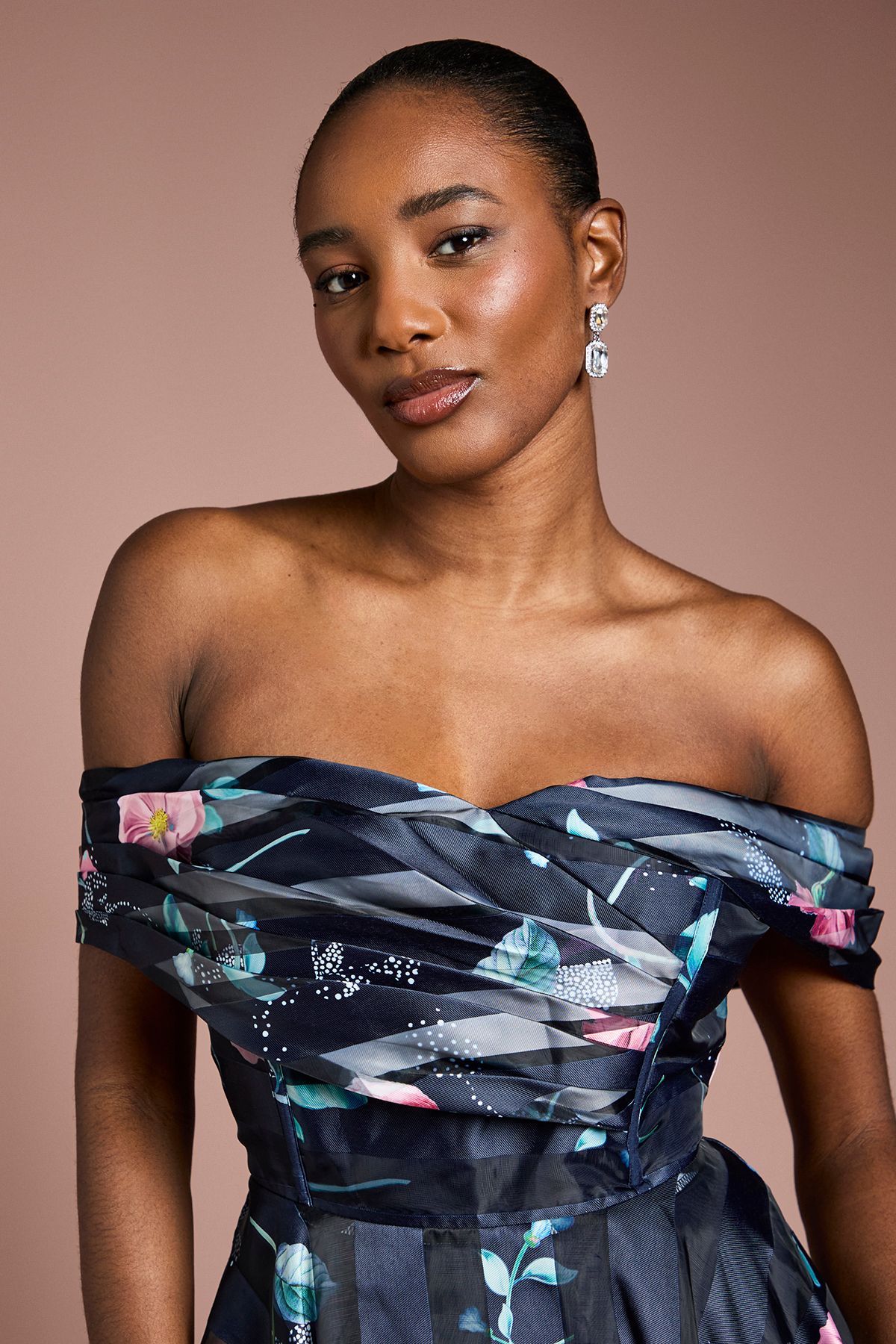 Coast Stripe Organza Pleat Top Midi Dress Navy image 4