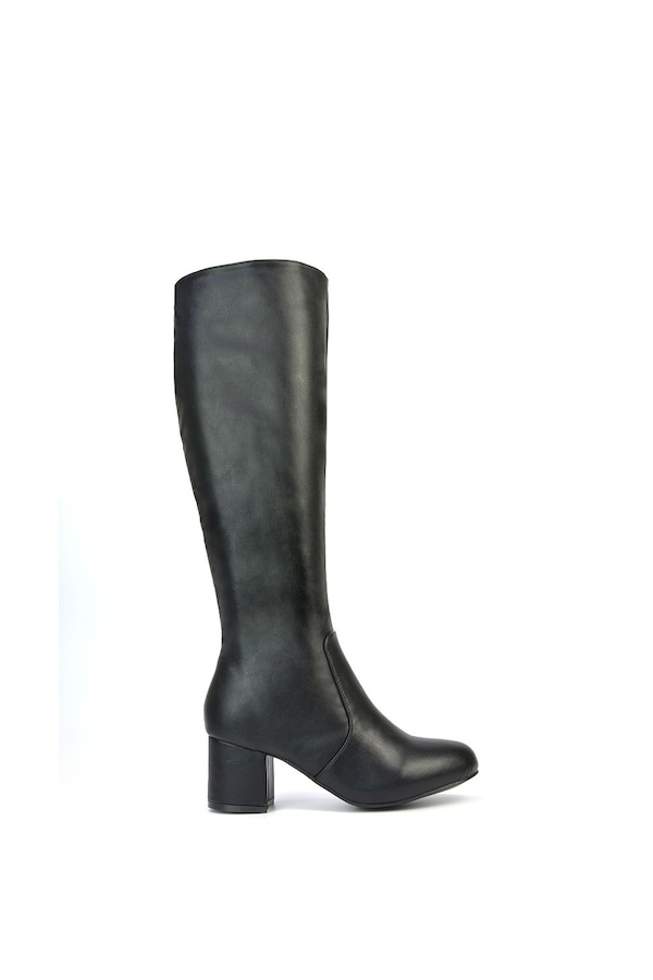 XY London 'Honey' Knee High Boots with Mid Block Heel and Inside Zip