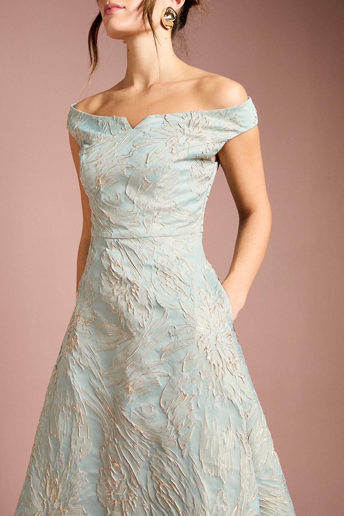 Coast Bardot Floral Jacquard Midi Dress Sage image 4