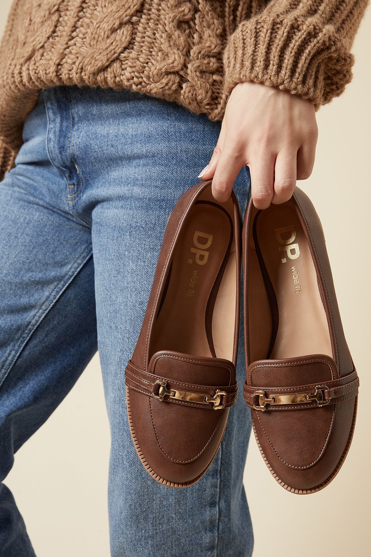 Dorothy Perkins Wide Fit Lora Snaffle Loafers Tan