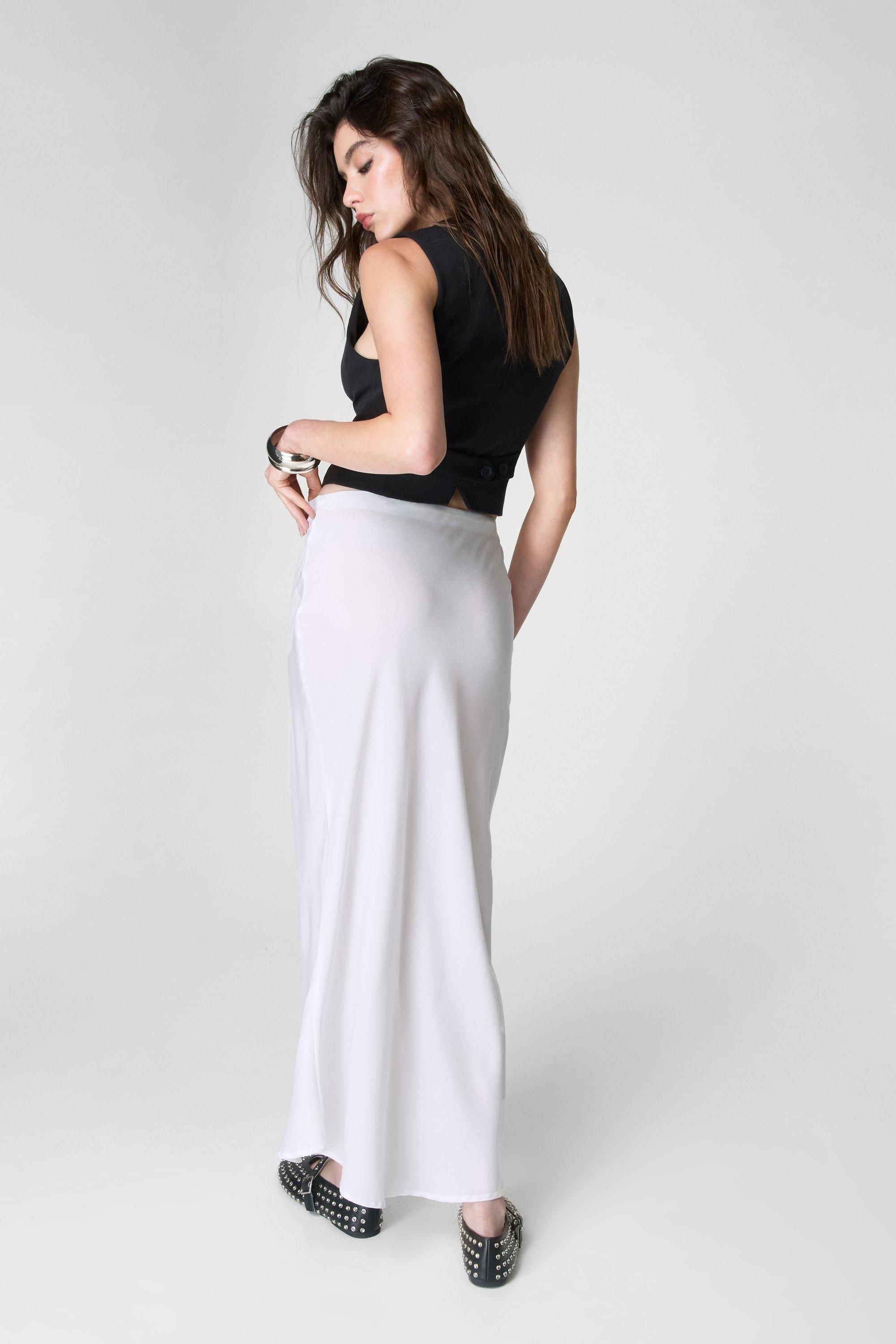 NastyGal Satin Maxi Skirt Ivory image 4