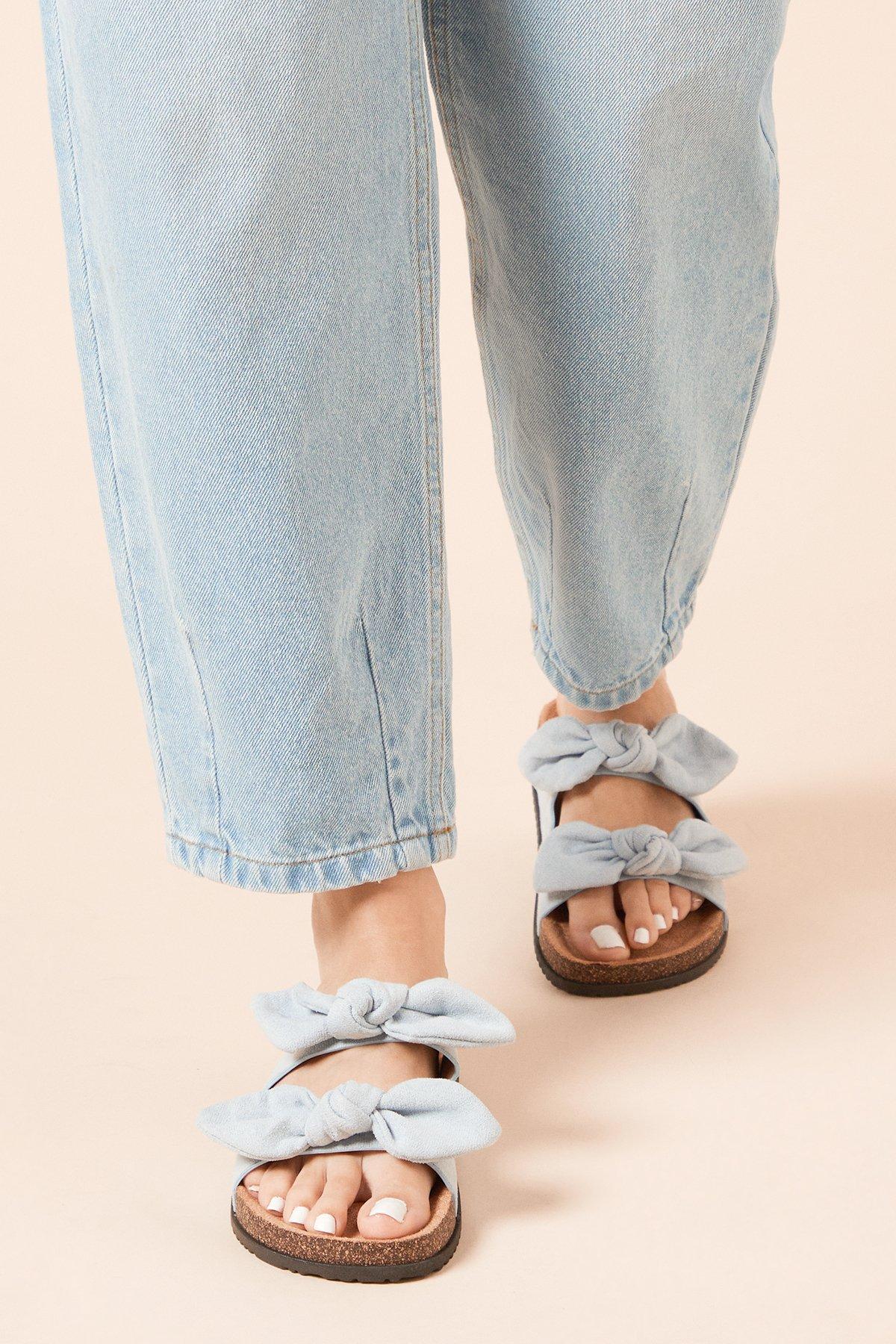 Dorothy Perkins Bryony Faux Suede Double Bow Footbed Sandals Blue image 3