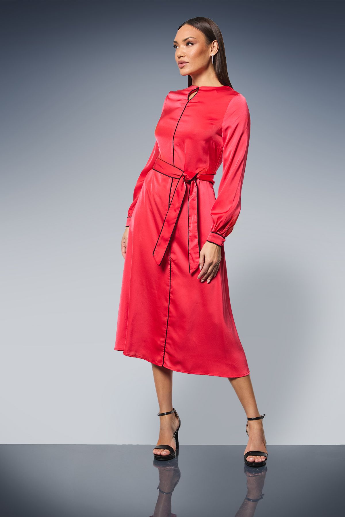 Principles Red Piping Detail Keyhole Midi Dress Red