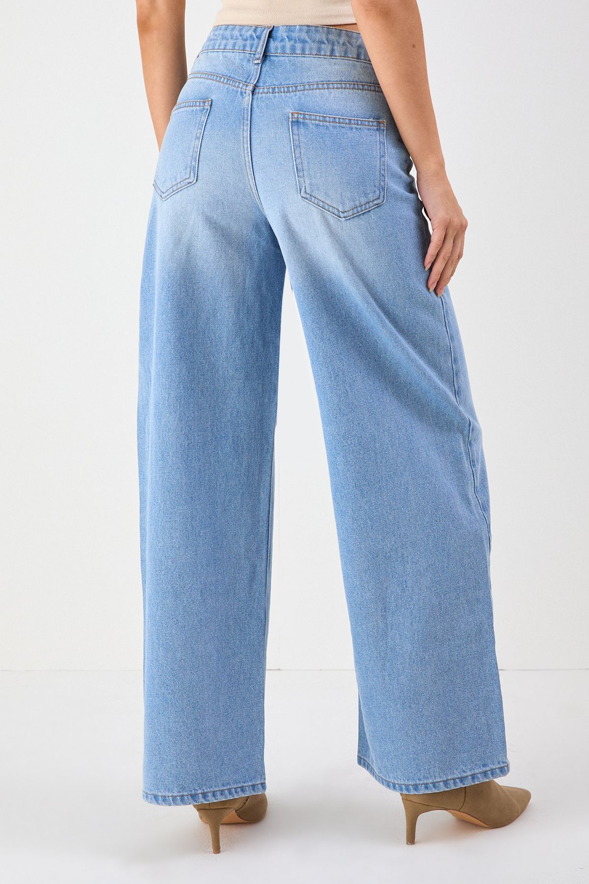 MissPap Asymmetric Waist Denim Wide Leg Jean Grey image 4
