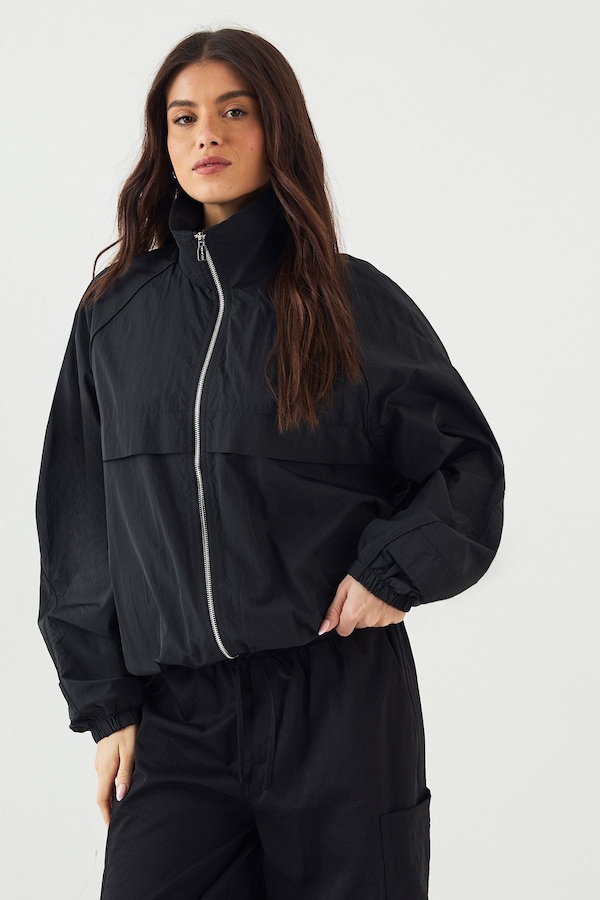 DSGN Studio DSGN Studio Nylon Zip Through Funnel Neck Track Jacket Black