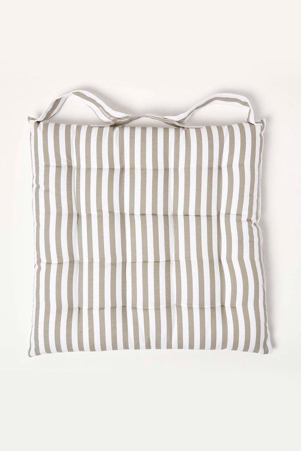 Homescapes Grey Stripe Seat Pad with Button Straps 100% Cotton image 3