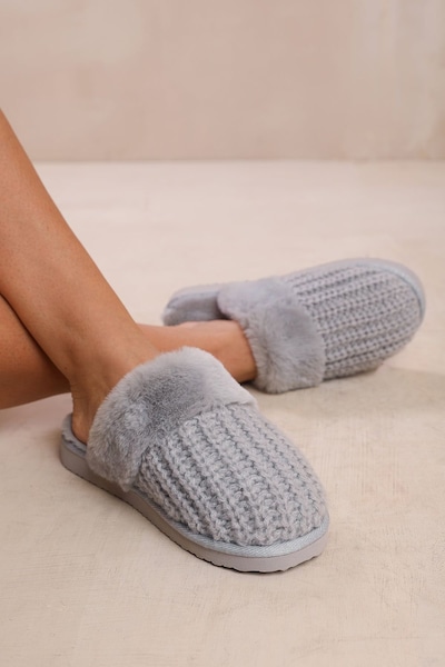 Where's That From 'Lounge' Slip On Knitted Slippers With Fur Trim