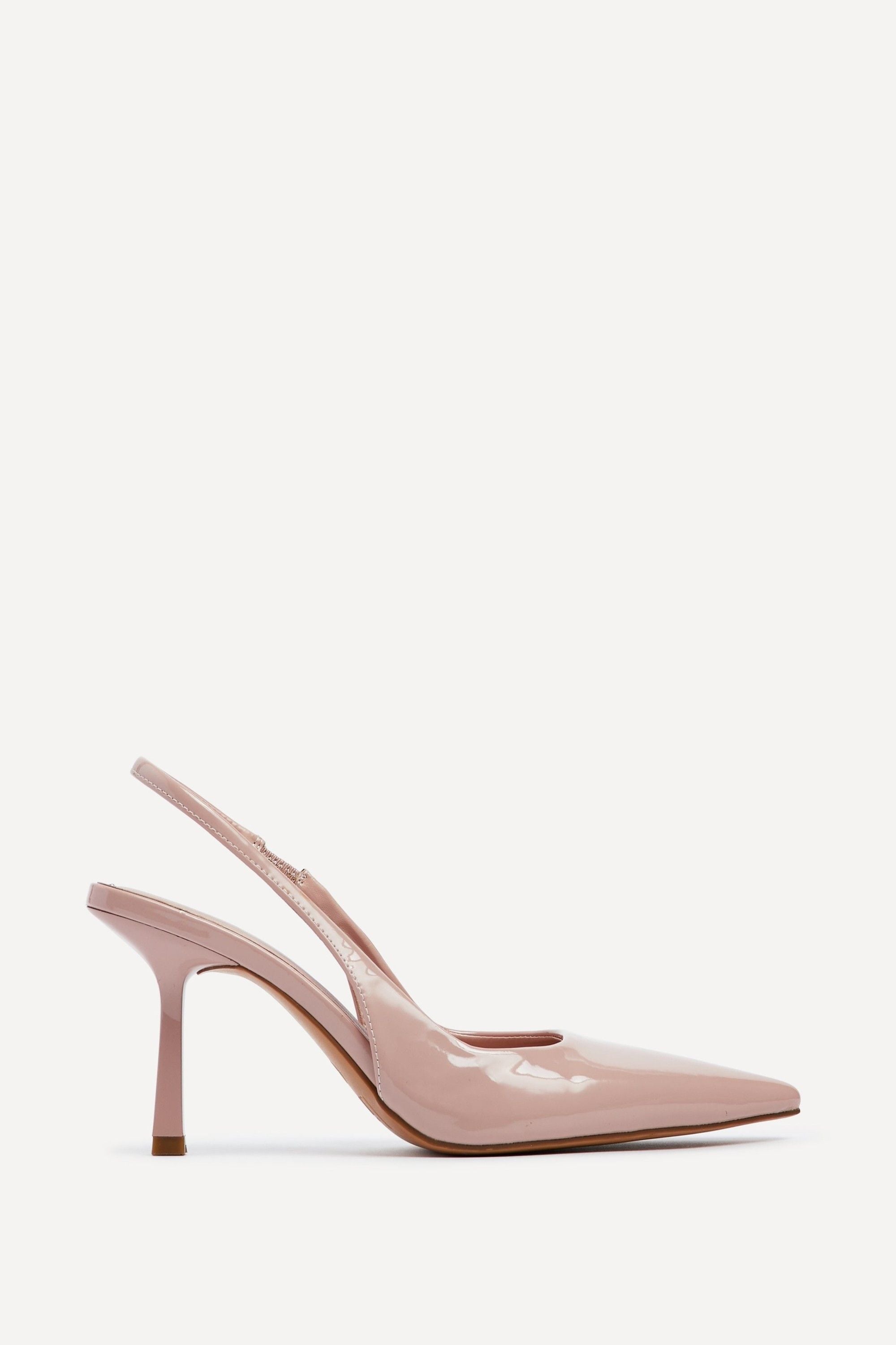 Linzi Fling Nude Faux Patent Sling Back Court Heel