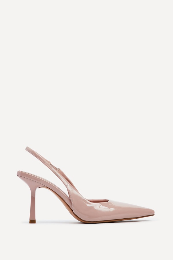 Linzi Fling Nude Faux Patent Sling Back Court Heel