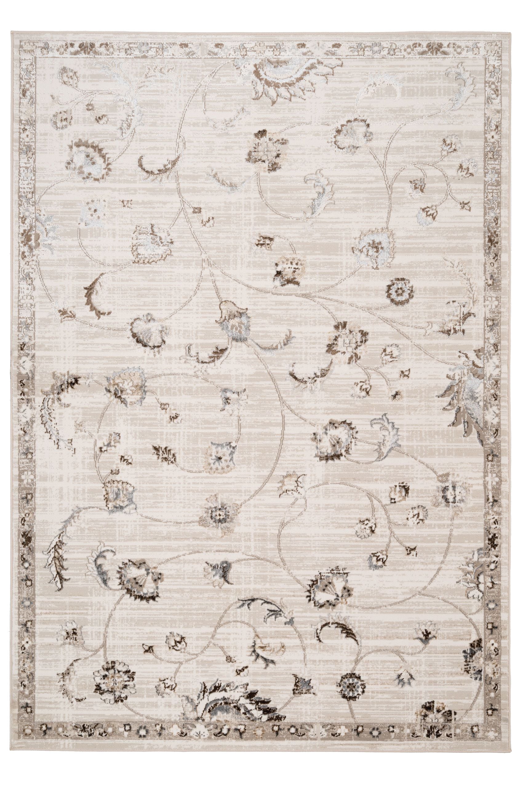 Kukoon Beige Distressed Floral Bordered Luxury Sheen Rug image 1