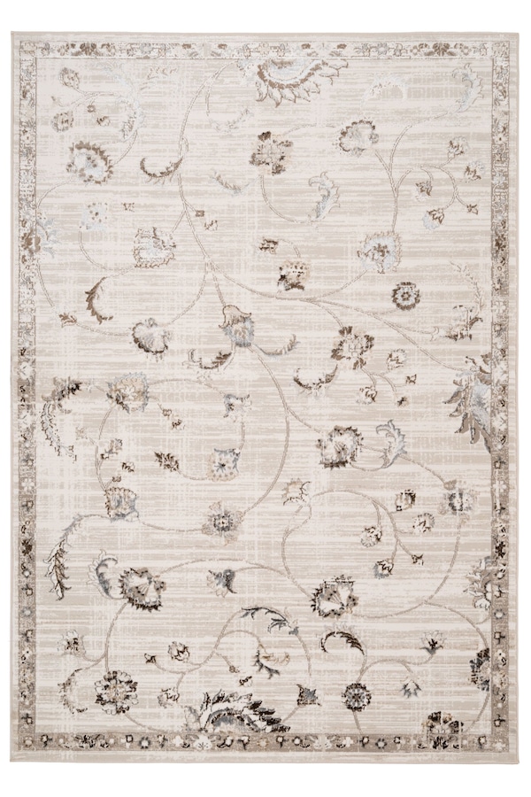 Kukoon Beige Distressed Floral Bordered Luxury Sheen Rug