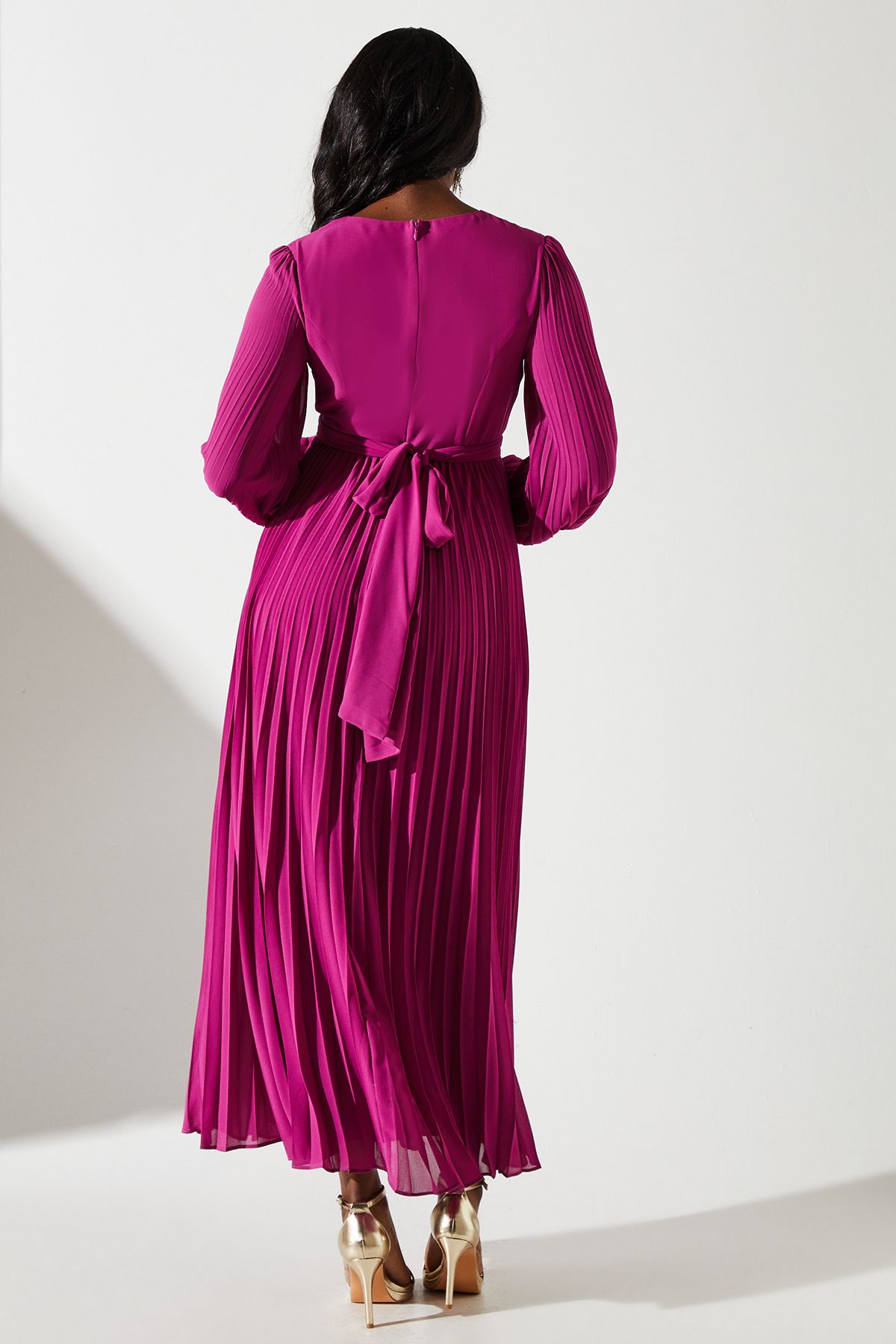 Coast Pleated Wrap Front Dress Magenta image 3