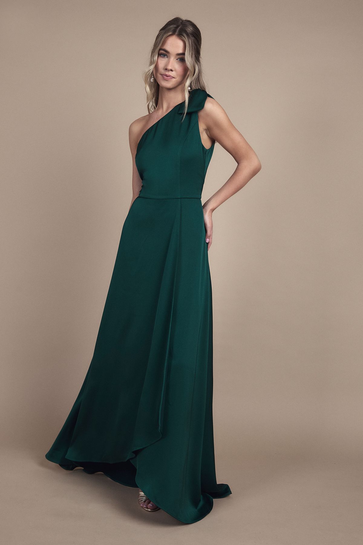 Coast Teen Coast One Shoulder Bow Bridesmaid Dress Emerald image 4