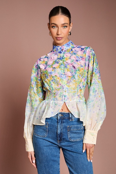Coast 3D Flower Printed Organza Blouse Multi