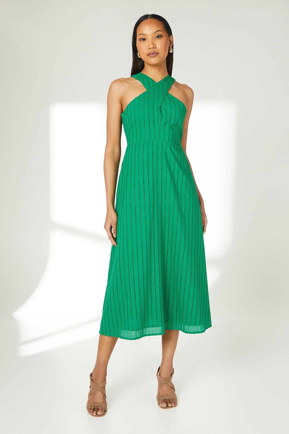 Principles Green Halterneck Broderie Midi Dress Green image 1
