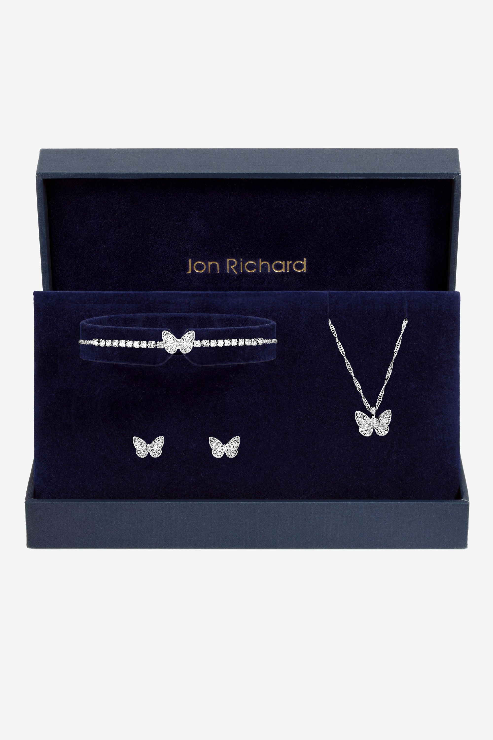 Jon Richard Silver Crystal Butterfly Trio Set - Gift Box image 1