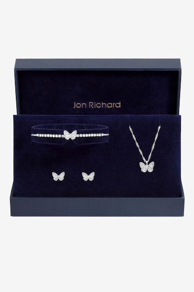 Jon Richard Silver Crystal Butterfly Trio Set - Gift Box
