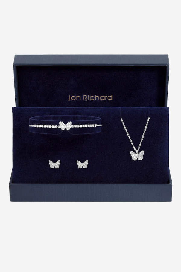 Jon Richard Silver Crystal Butterfly Trio Set - Gift Box