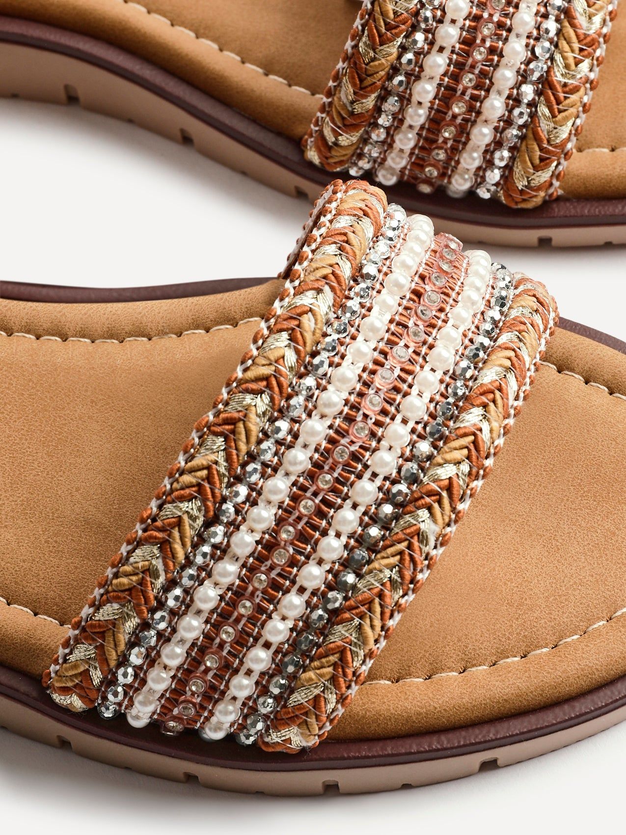 Linzi Topaz Wide Fit Tan Raffia Embellished Flat Sandals image 4